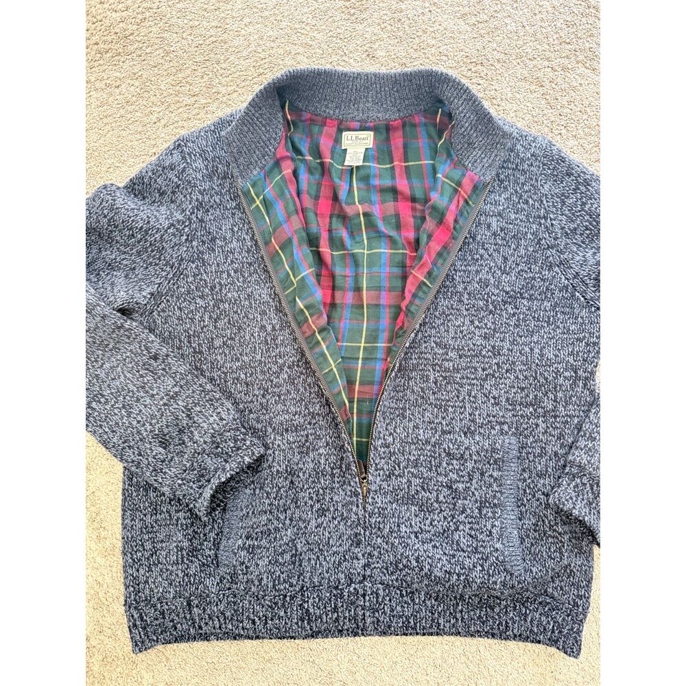 L.L.Bean Wool Sweater Jacket XXL Blue Plaid Lined Full Zip